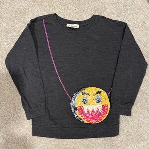 Kids Emoji Sequin Black Long SweatShirt with pocket Sz small